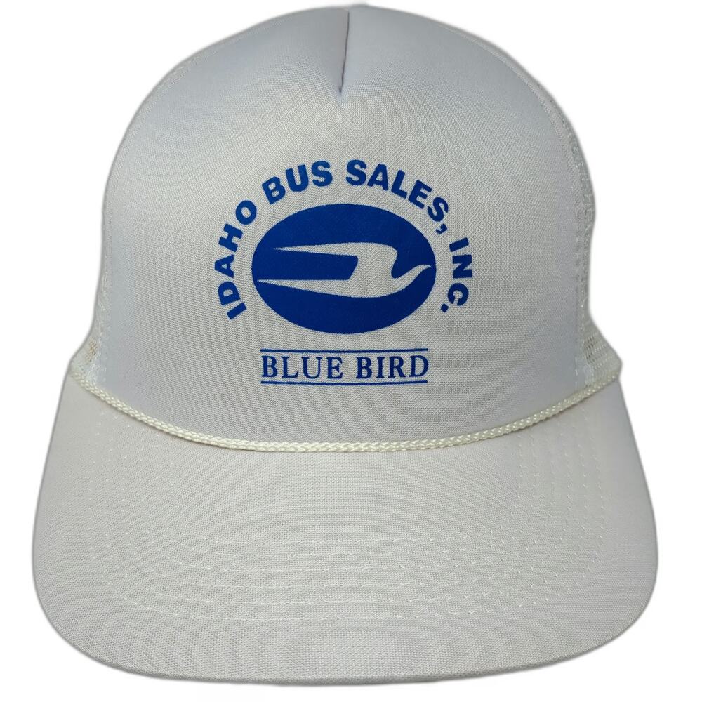 Trucker Hat White One Size Idaho Bus Sales Blue Bird Mesh Snapback Rope Dealer
